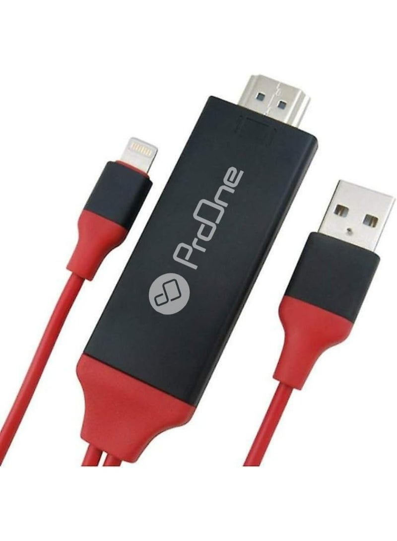 ProOne PCH75 Lightning to HDTV Cable - Full HD 1080p - Connect iPhone/iPad to TV, Plug & Play, Fast Charging, 180cm (6ft) - Compatible with iPhone, iPad & All Lightning Port Devices - Image 1